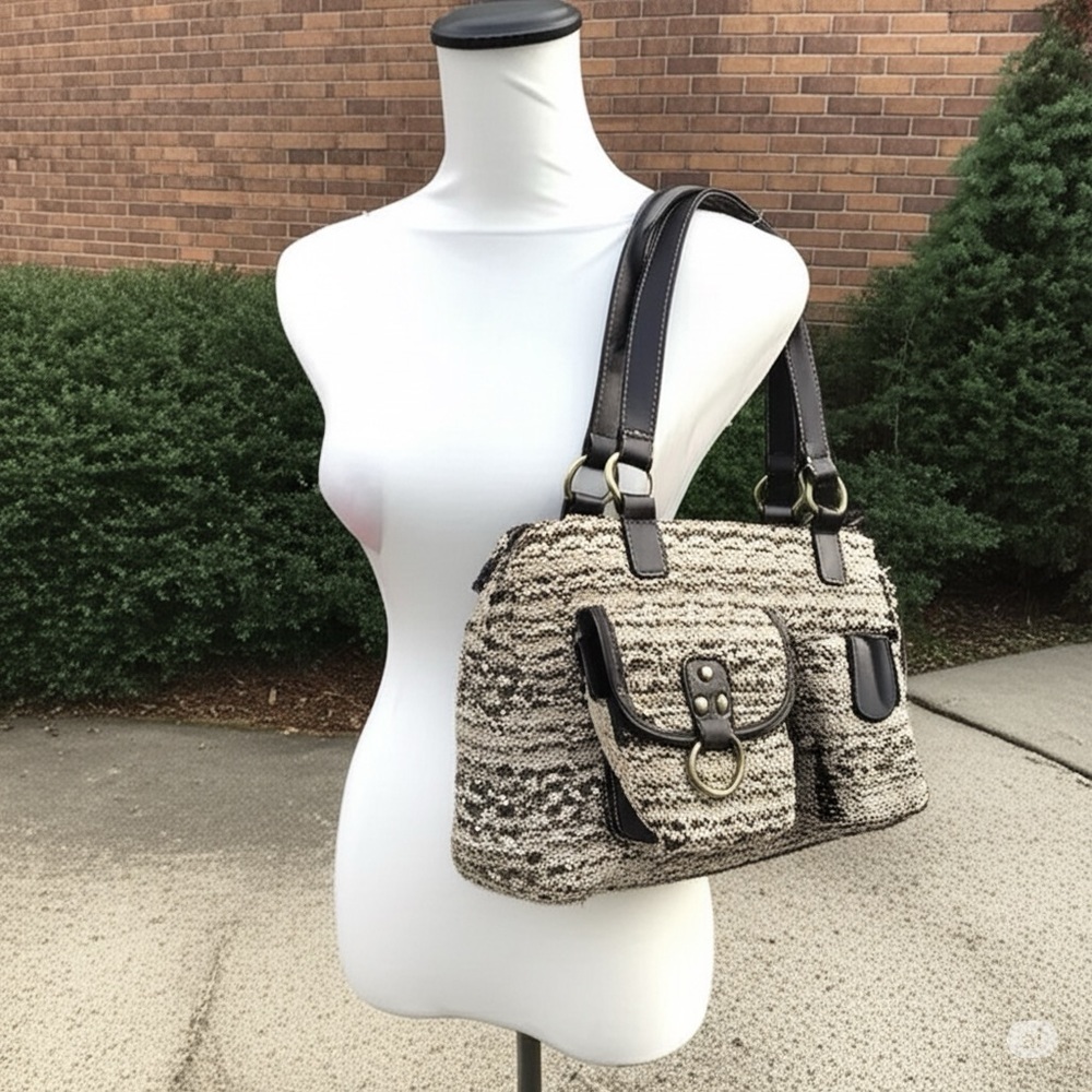 Women's Large Tan Brown Woven Shoulder Bag